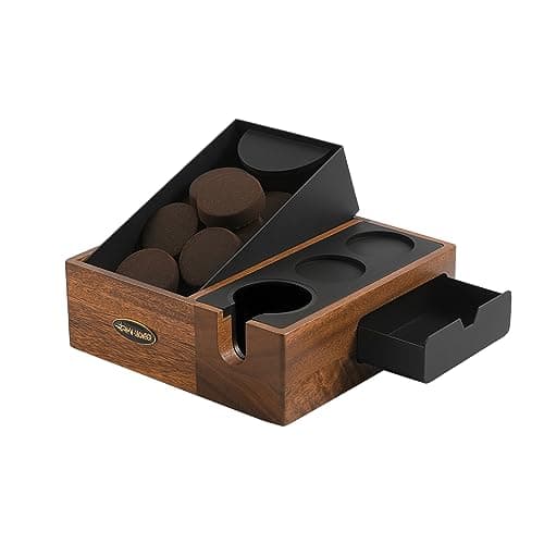 CH5529-OS Walnut Espresso Tamping Station with Magnetic Drawer for 51mm, 54mm, 8mm Tamper Accessories