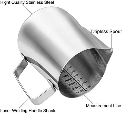 Nicunom 2-Pack 12oz & 20oz Espresso Milk Frothing Pitcher, Stainless Steel Steamer Cup