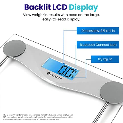 Etekcity Bluetooth Digital Bathroom Scale, Large Blue LCD, High Precision, Upgraded BMIC.weight