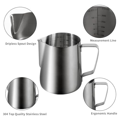 Stainless Steel 12oz Milk Frothing Pitcher for Latte Art Cappuccino