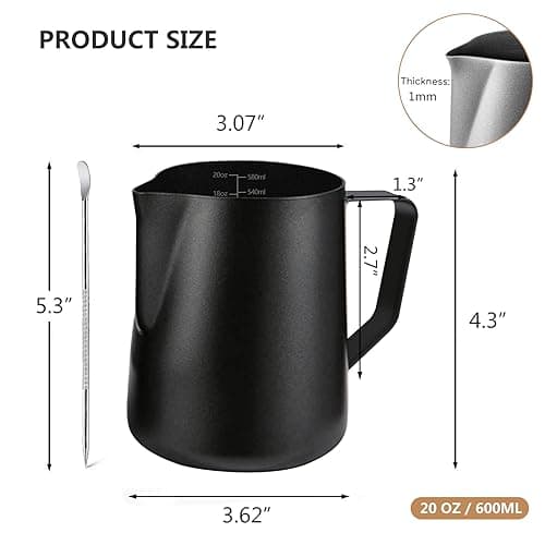 TooCust Stainless Steel Milk Frothing Pitcher, 20 OZ Black