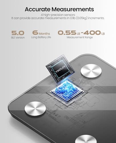 Digital Smart Bathroom Scale with BMI, Body Fat & Muscle Mass, 20 Measurements, 10.2" Compact, 400lb, Black