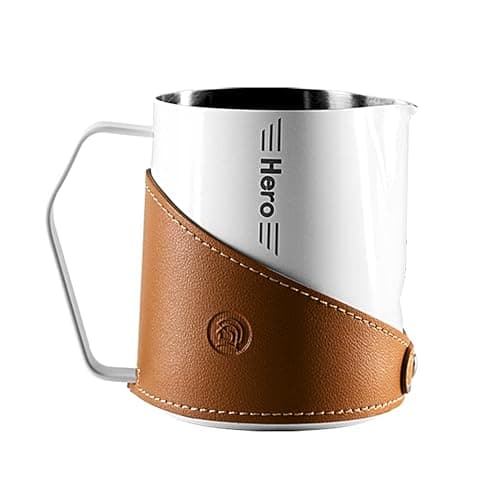 Bright 16oz 304 Stainless Steel Milk Frothing Pitcher with PU Leather, Premium Barista Tool