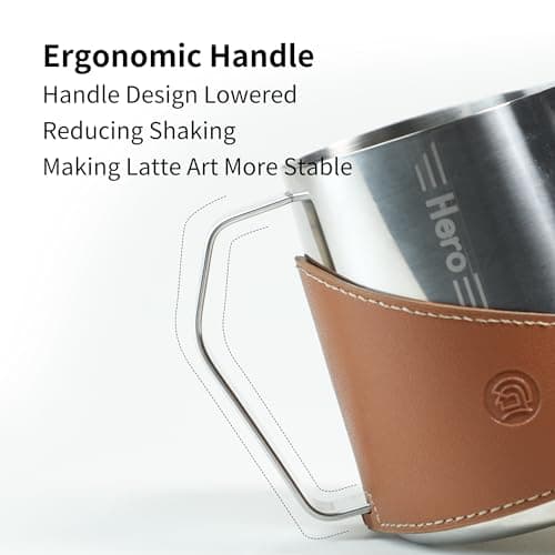 Bright 16oz 304 Stainless Steel Milk Frothing Pitcher with PU Leather, Premium Barista Tool