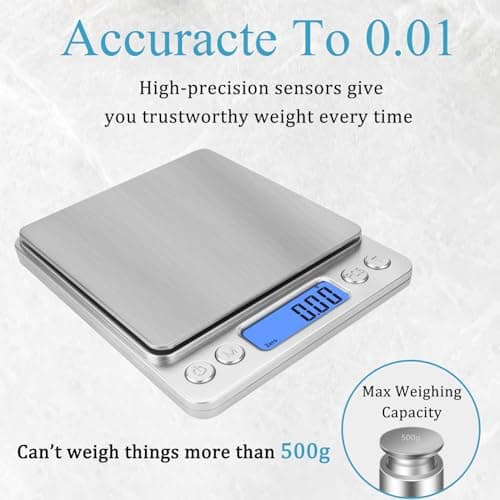 NEXT-SHINE Gram Scale: Digital Portable 500g x 0.01gBack-Lit LCD Stainless Steel for Jewelry Cooking Baking