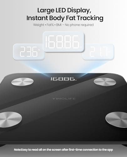 Digital Smart Bathroom Scale with BMI, Body Fat & Muscle Mass, 20 Measurements, 10.2" Compact, 400lb, Black