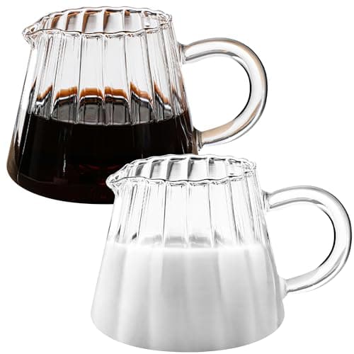 Elegant Wave-Shaped 2-Pc Glass Pitcher Set for Coffee, Milk, Tea (6 oz)