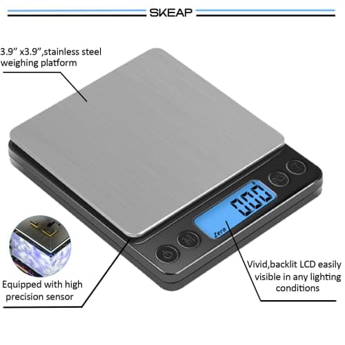 SKEAP Gram Scale, High Accuracy Digital Kitchen, Jewelry Scale with Charging Cable