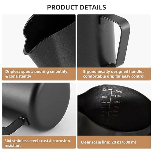 TooCust Stainless Steel Milk Frothing Pitcher, 20 OZ Black