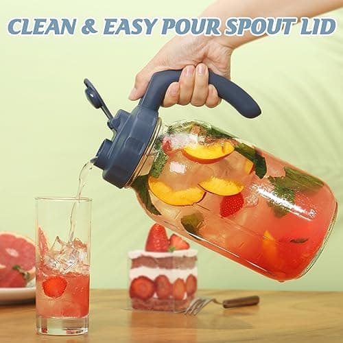 Soligt Glass Mason Jar Pitcher, 64 oz, Leak-proof Lid, Sun Tea/Iced Tea Compatible