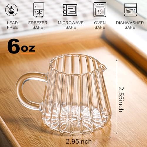 Elegant Wave Shaped 2 Pcs Small Glass Creamer Pitcher, 6 oz for Coffee, Milk, Tea