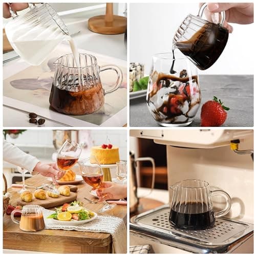 Elegant Wave Shaped 2 Pcs Small Glass Creamer Pitcher, 6 oz for Coffee, Milk, Tea
