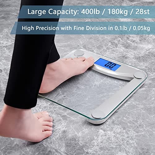 Vitafit Digital Bathroom Scale - High Accuracy, 400lb Capacity, Clear Glass Display