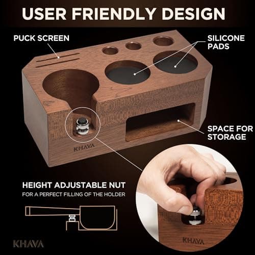 KHAVA Espresso Tamping Station | 51-54mm Wooden Tamper | Espresso Organizer & Portafilter Holder | Coffee Station for Co