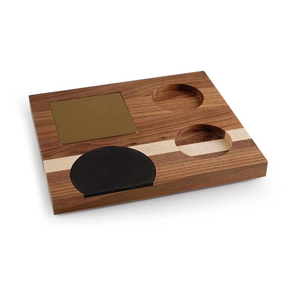 watchget Espresso Tamper Station Holder with Mat, Pitcher Holder, Coffee Distributor Golden Accessories Walnut