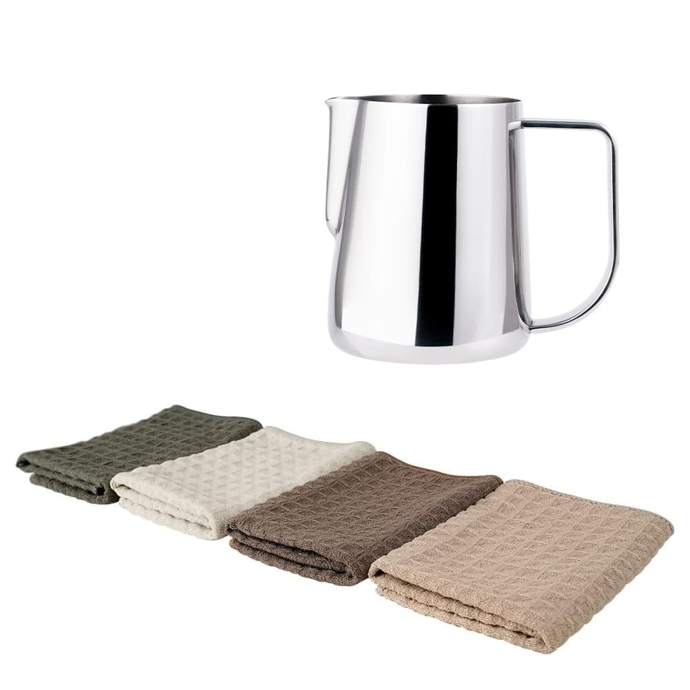 4 Pack Barista Microfiber Cloth & 250ml Stainless Steel Frothing Pitcher