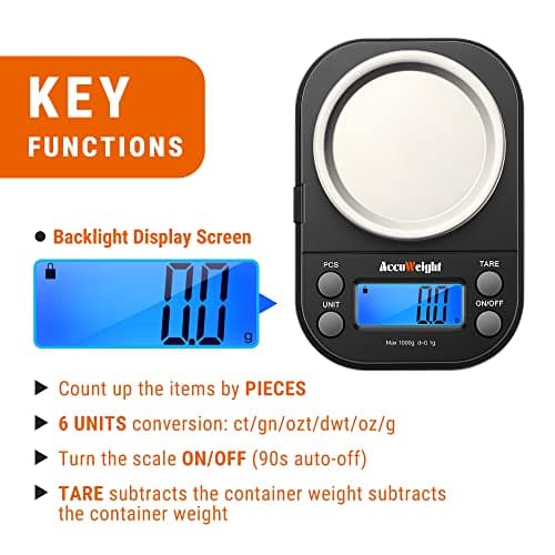 AccuWeight Mini Coffee & Jewelry Scale 1000g/0.1gAccuracy Backlit Tare Calibration