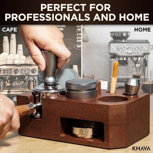 KHAVA Espresso Tamping Station | 51-54mm Wooden Tamper | Espresso Organizer & Portafilter Holder | Coffee Station for Co