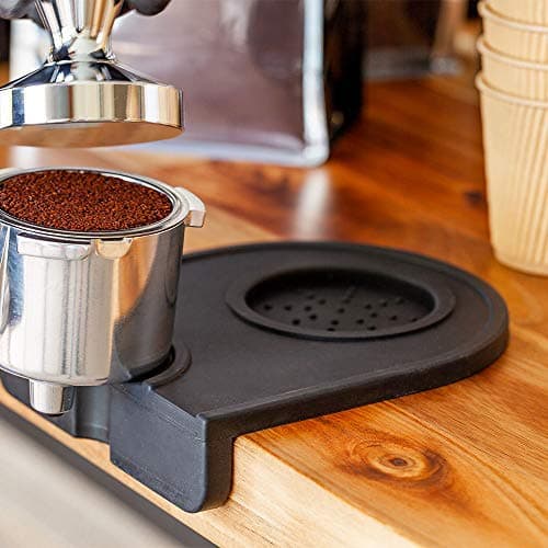 Restaurantware Restpresso Black Silicone Anti-Slip Espresso Tamper Mat with Holder & Portafilter Slot