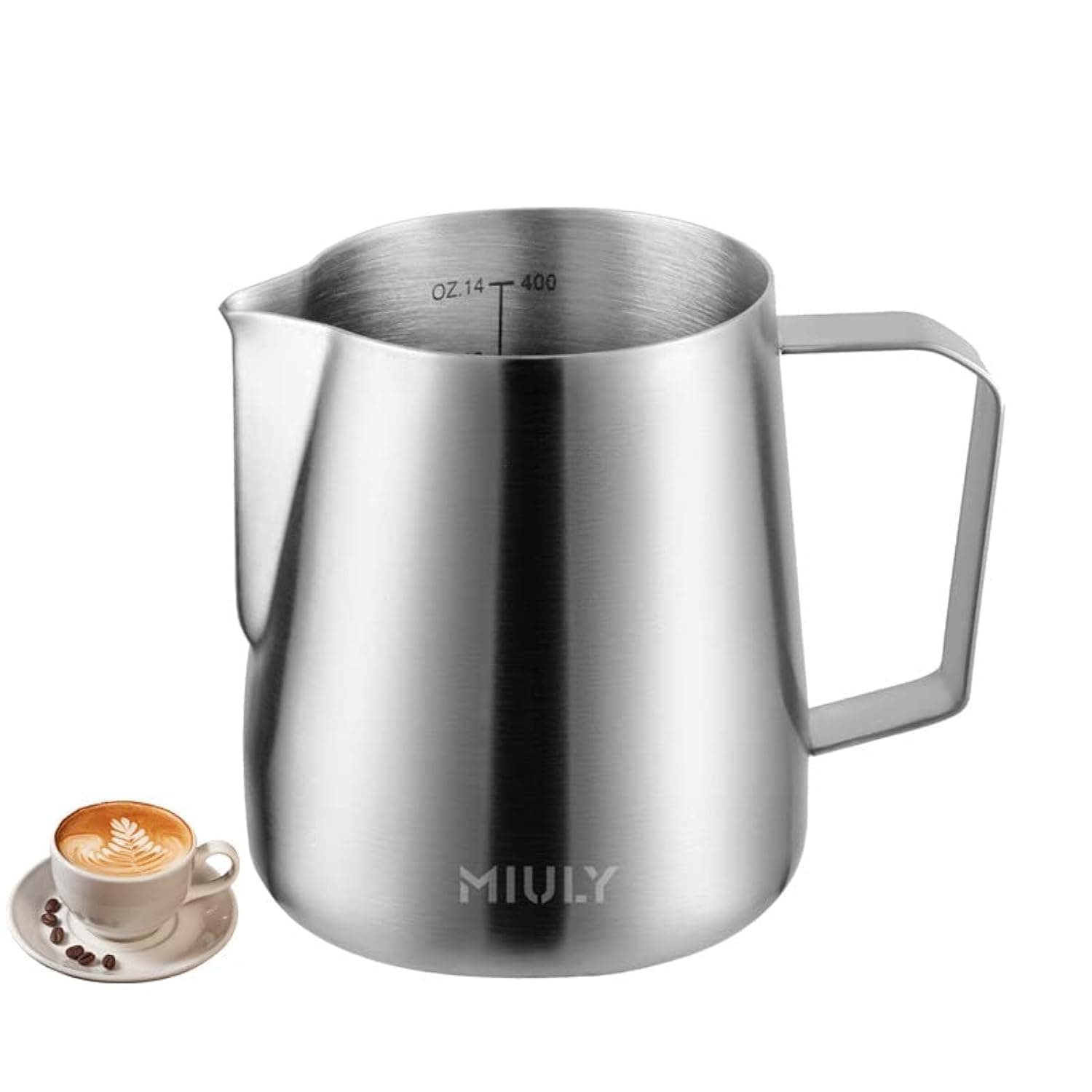 Miuly 304 Stainless Steel Milk Frothing Pitcher, 14oz Steaming Cup