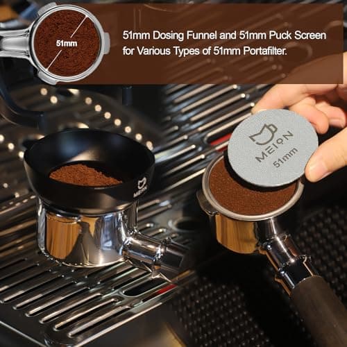 MEION 51mm Espresso Funnel & Puck Screen Set, Black