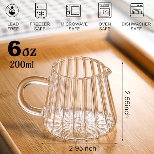 Elegant Wave-Shaped 2-Pc Glass Pitcher Set for Coffee, Milk, Tea (6 oz)