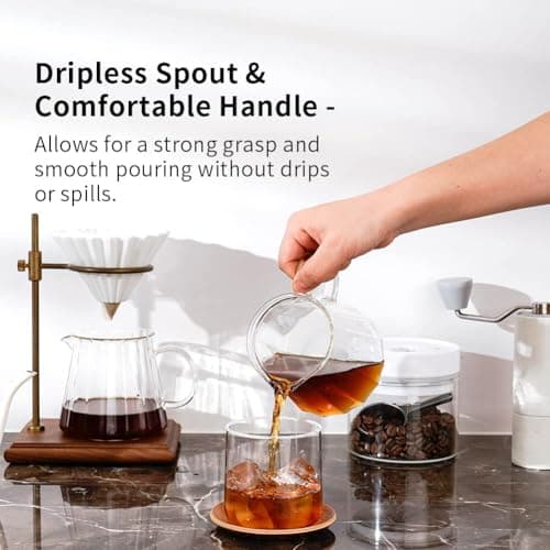 Heat Resistant Borosilicate Glass Carafe, 500ml Pour Over Coffee Server