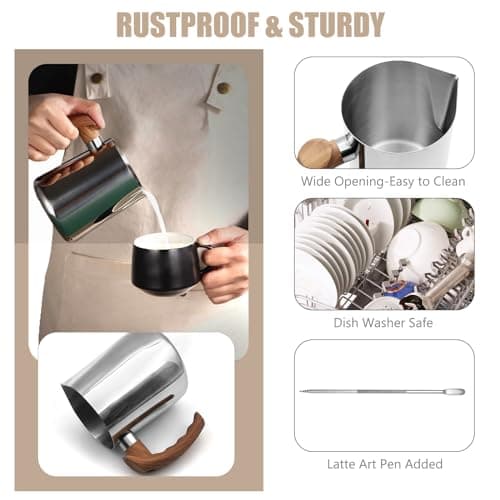 304 Stainless Steel 32oz Milk Frothing Pitcher with Handle and Scale
