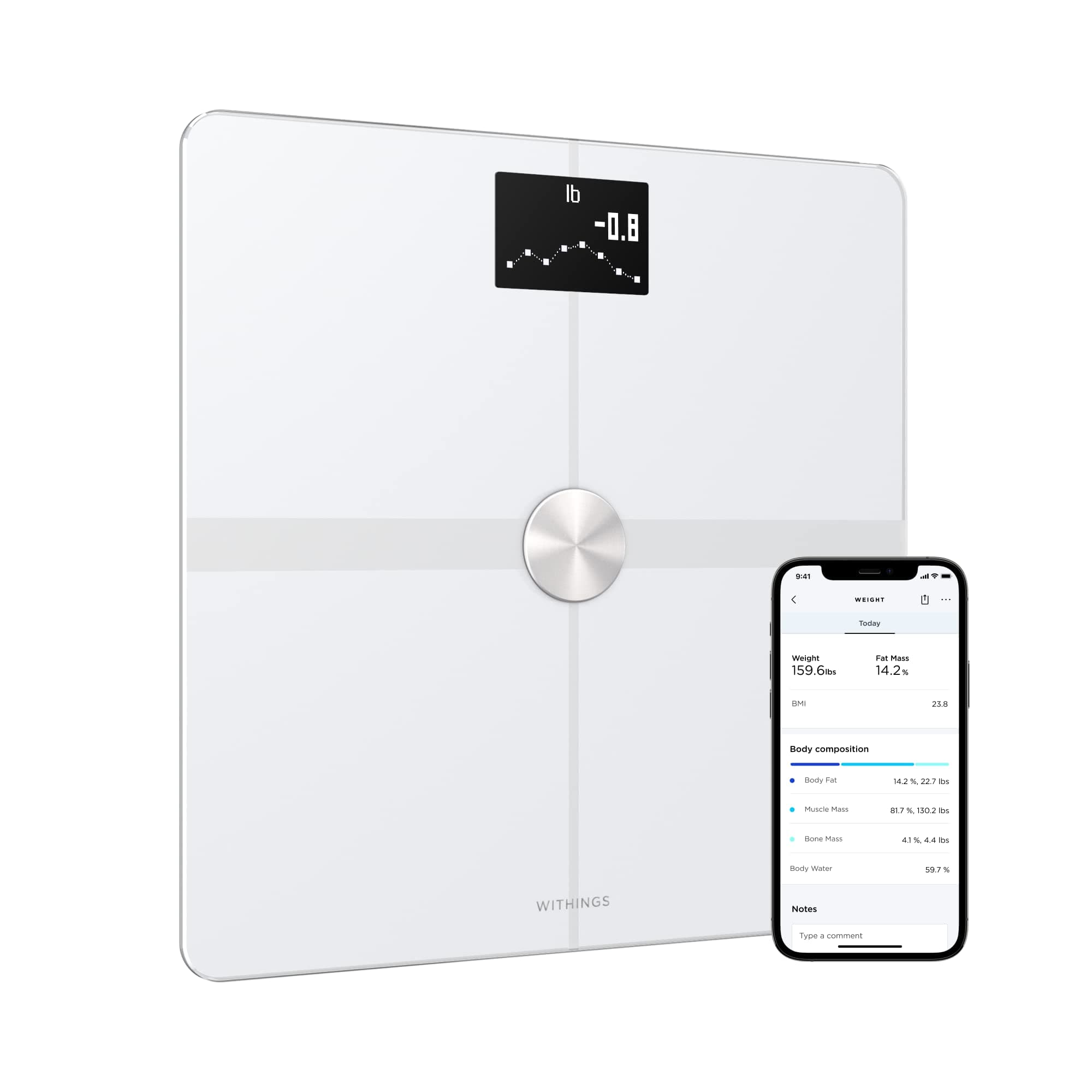 Withings Body+ Digital Wi-Fi Smart Scale with Pregnancy Tracker & Baby Mode
