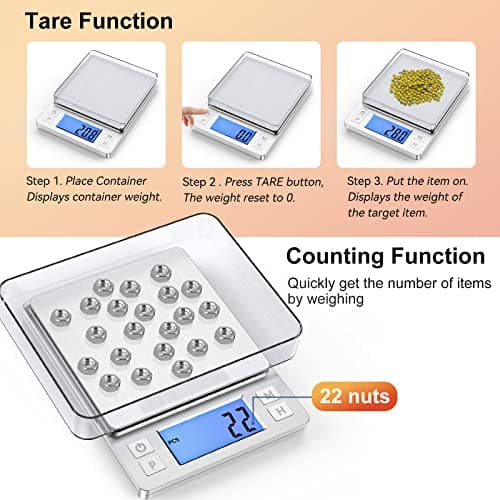 BOMATA Upgraded Small Precision Kitchen Scale, 0.1g Accurate, 3000g Capacity, USB Rechargeable, Jewelry Measuring Digita