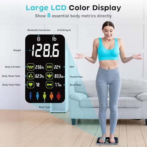 CHWARES Smart Digital Bathroom Scale, 400lbs, Black - BMI, Body Fat, Muscle Mass, Heart Rate, Rechargeable, 15 Metrics