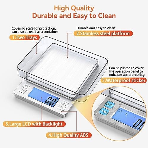 BOMATA Upgraded Small Precision Kitchen Scale, 0.1g Accurate, 3000g Capacity, USB Rechargeable, Jewelry Measuring Digita