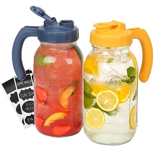 Soligt Glass Mason Jar Pitcher, 64 oz, Leak-proof Lid, Sun Tea/Iced Tea Compatible