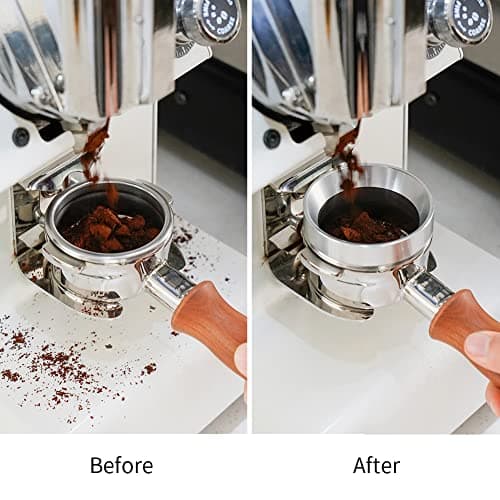 53mm Espresso Dosing Funnel, Magnetic Stainless Steel Ring, Compatible Black