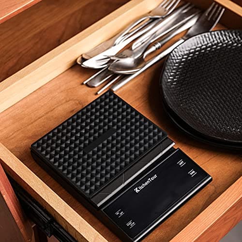 KitchenTour Digital Coffee Scale with Timer - 3kg/0.1g Precision Black