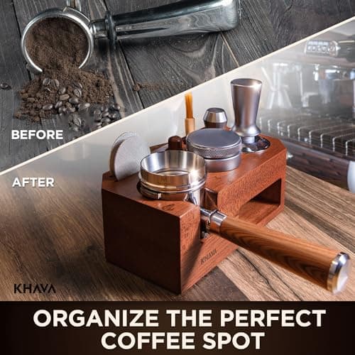 KHAVA Espresso Tamping Station | 51-54mm Wooden Tamper | Espresso Organizer & Portafilter Holder | Coffee Station for Co