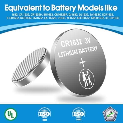 Volkate CR1632 Lithium Coin Cell Batteries, 5-Pack, for Car Keys, Watches, Remotes