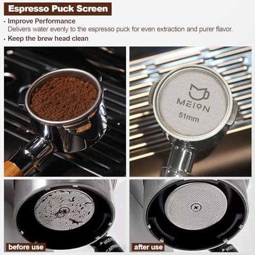 MEION 51mm Espresso Funnel & Puck Screen Set, Black