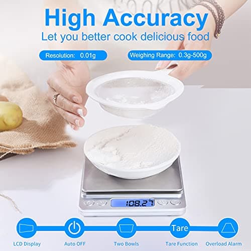 MEIYA Digital Kitchen Scale 500g Accurate Jewelry Baking Soap 9 Units Tare Function