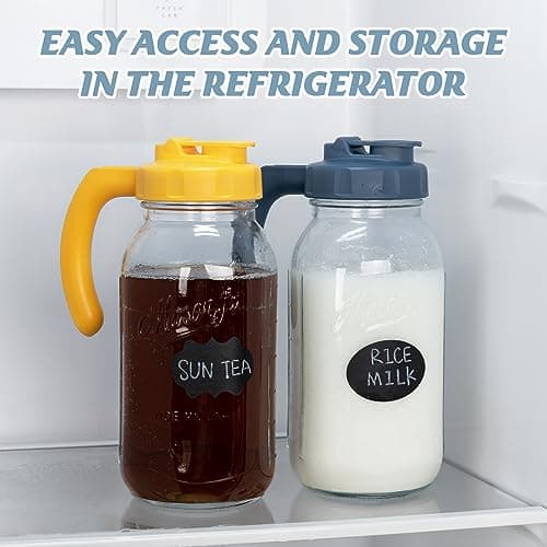 Soligt Glass Mason Jar Pitcher, 64 oz, Leak-proof Lid, Sun Tea/Iced Tea Compatible
