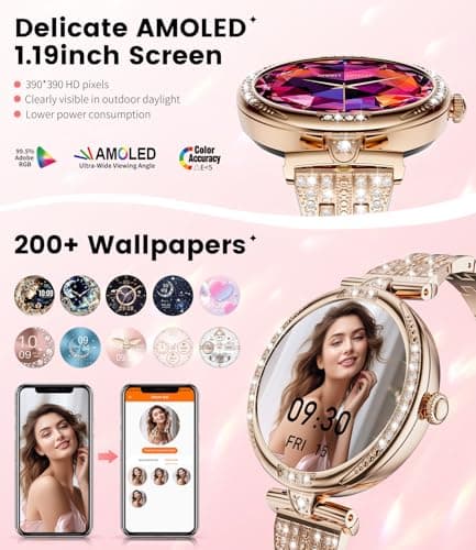 LIGE Women's Diamond Smartwatch with AMOLED Display & Fitness Tracking