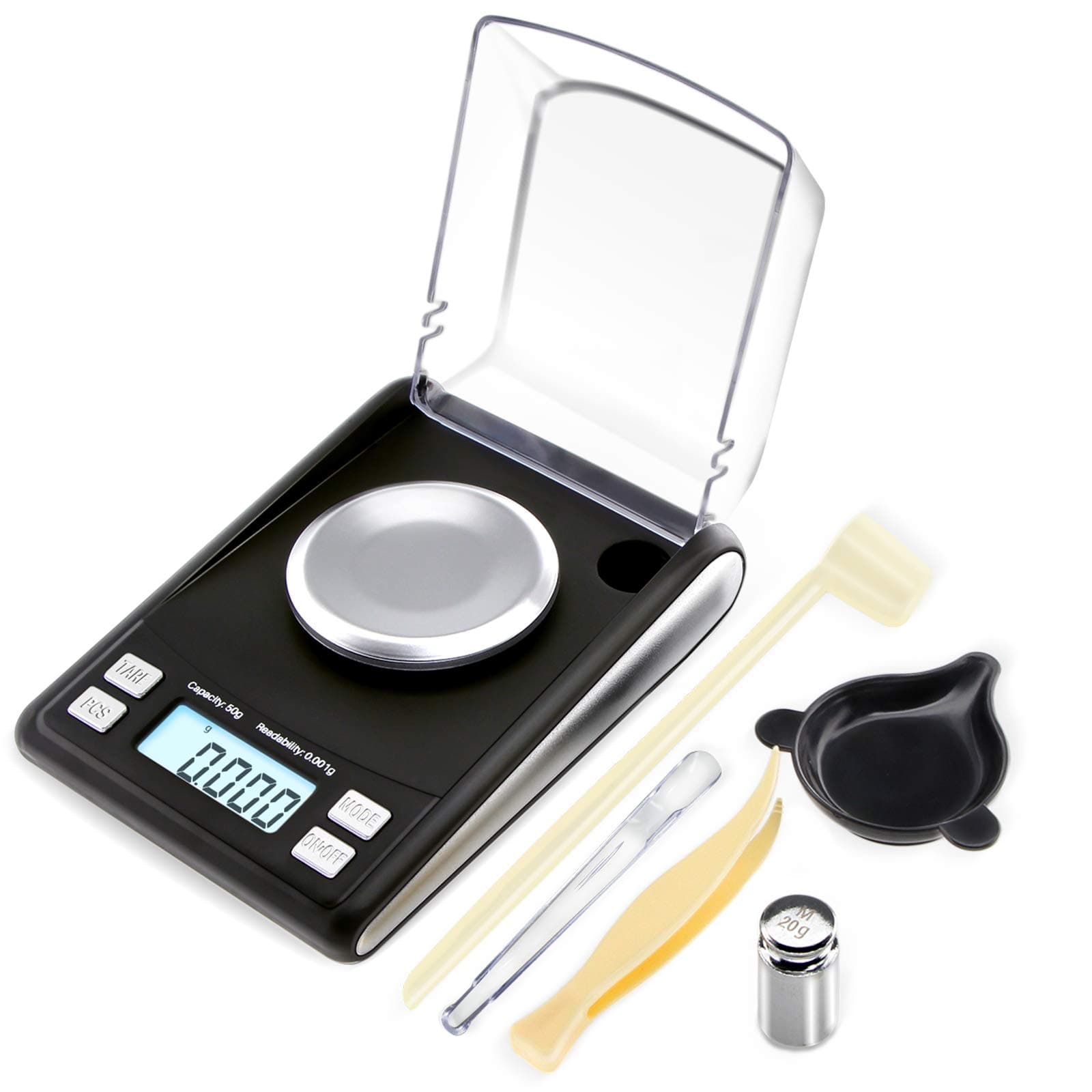 Fuzion Milligram Scale 50/0.001g, 20g Cal Weight, Precision Powder Scale for Medicine Reloading