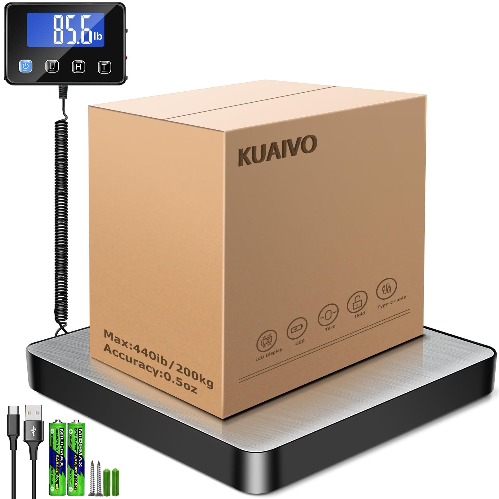 High-Accurate 440 lbs Digital Postal Scale with Hold/Tare, Battery Included, Perfect for Small Business, Packages, Lugga