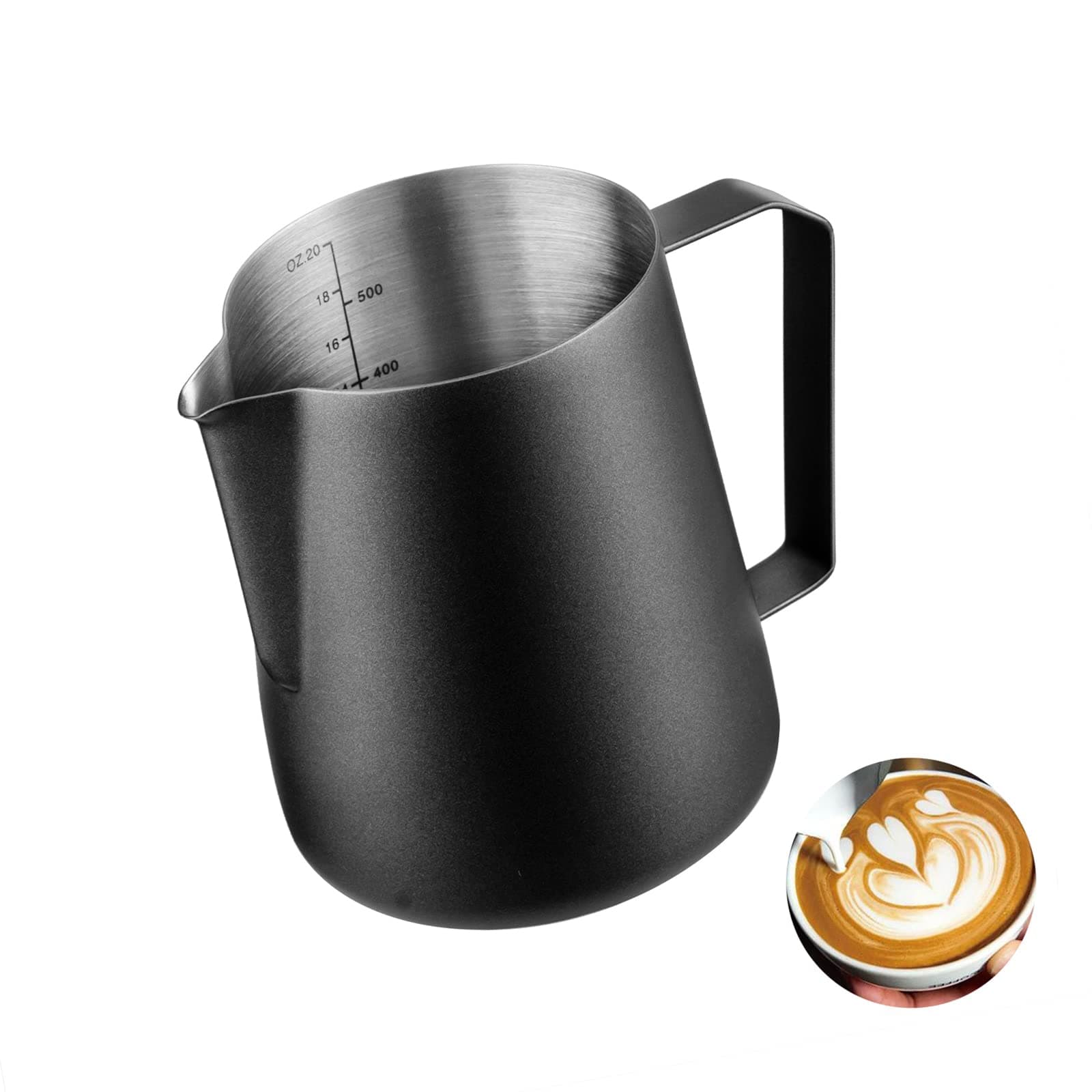 Black Stainless Steel Milk Frothing Pitcher 20oz
