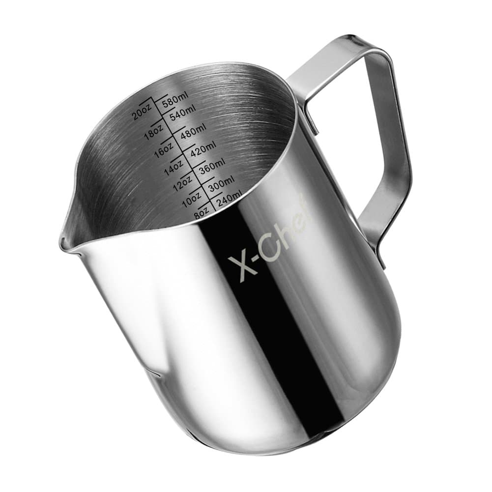 X-Chef 20 oz Metal Milk Frother Cup, Espresso Coffee Latte Frother (600 ml)