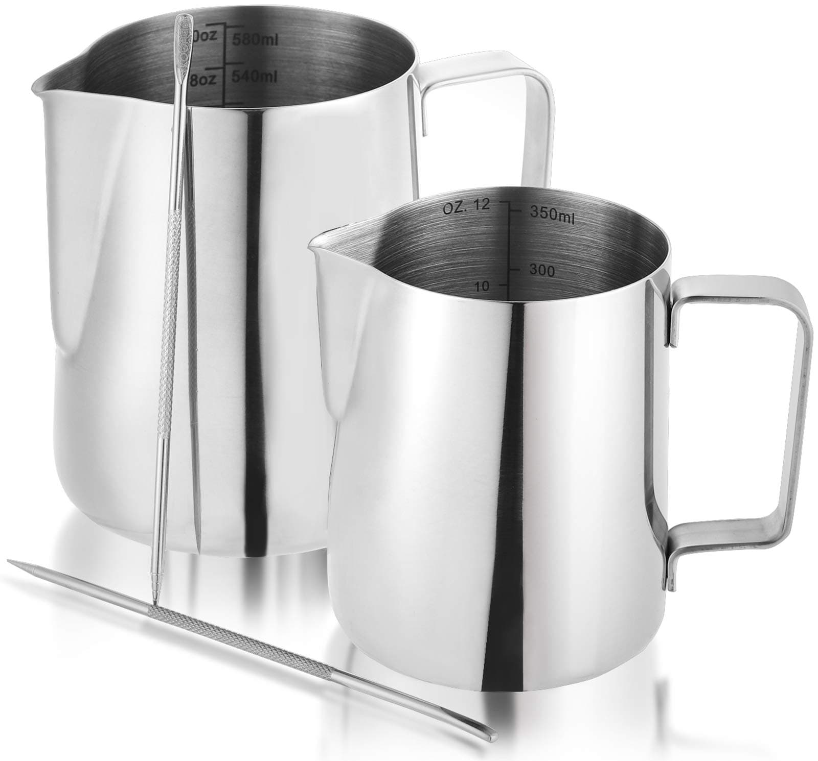 Nicunom 2-Pack 12oz & 20oz Espresso Milk Frothing Pitcher, Stainless Steel Steamer Cup