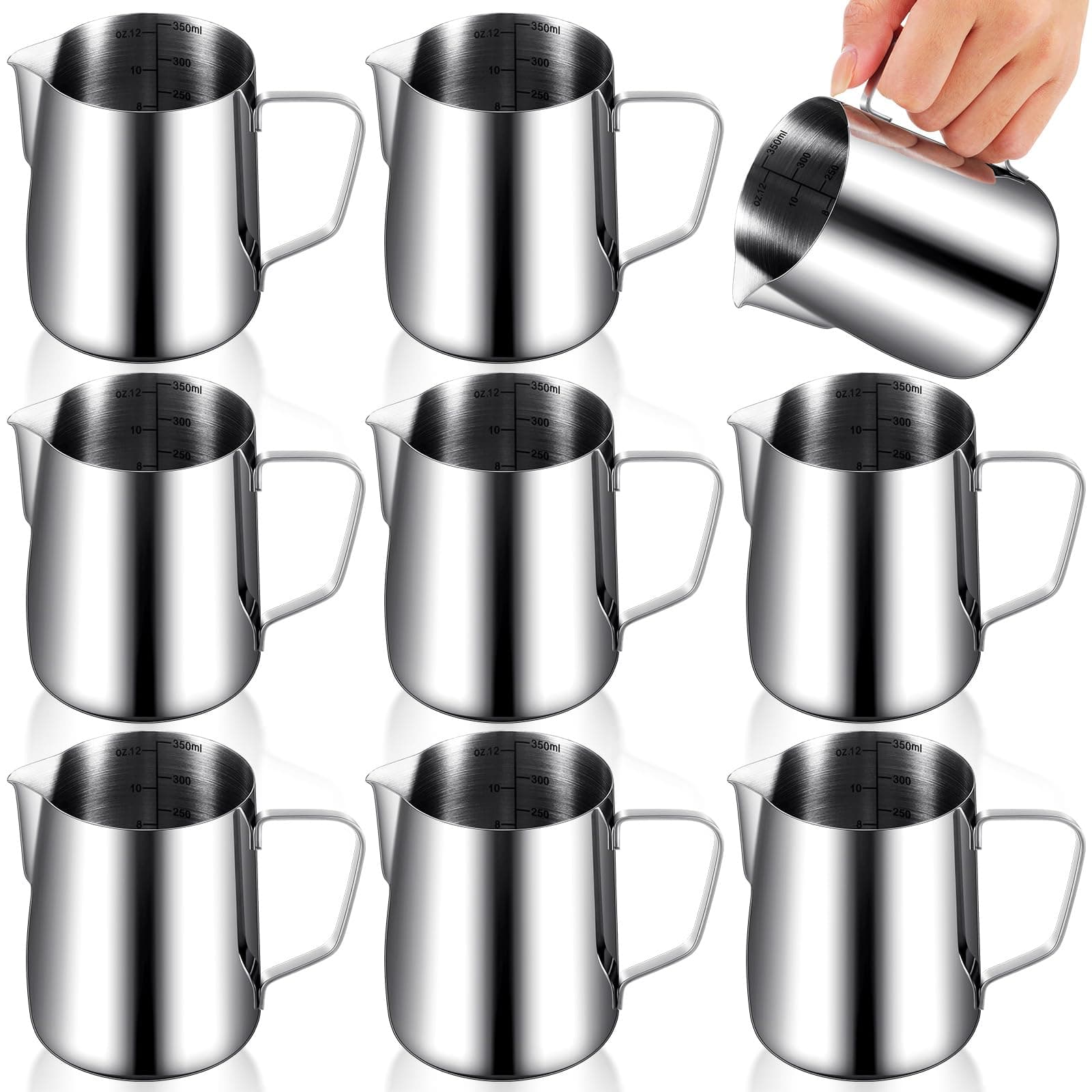 Dandat 8-Pc Espresso Milk Frothing Pitcher Set 12 Oz Stainless Steel