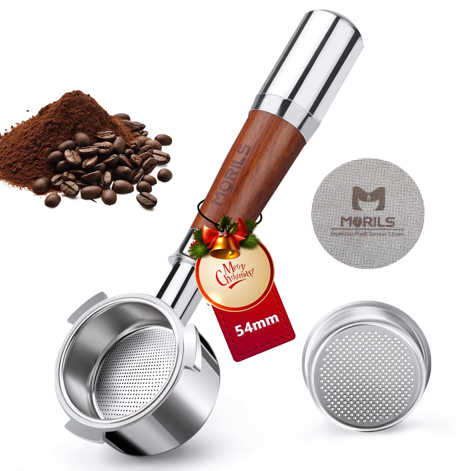 Breville 54mm Bottomless Portafilter, 3 Ears, Walnutwood Handle, Espresso Accessories
