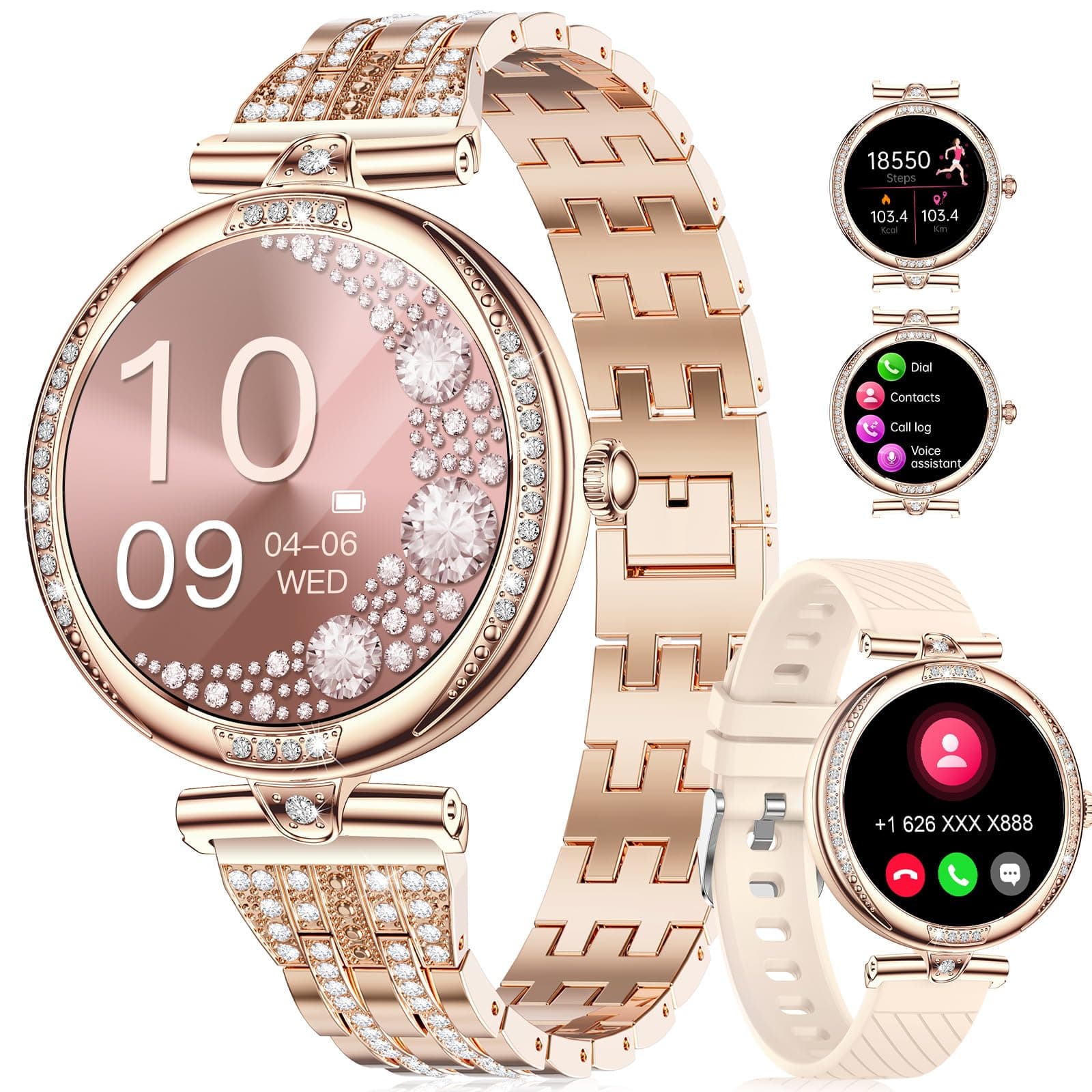 LIGE Women's Diamond Smartwatch with AMOLED Display & Fitness Tracking