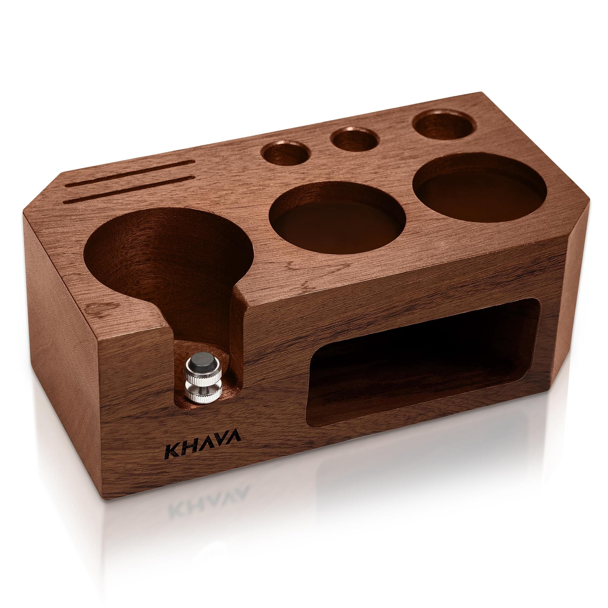 KHAVA Espresso Tamping Station | 51-54mm Wooden Tamper | Espresso Organizer & Portafilter Holder | Coffee Station for Co